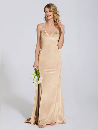 Sloane Spaghetti Straps Velvet Trumpet Bridesmaid Dress