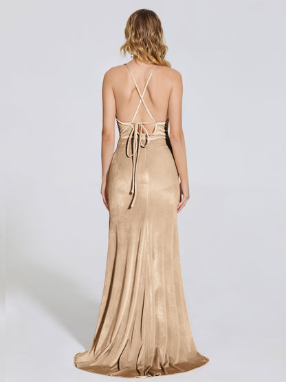 Sloane Spaghetti Straps Velvet Trumpet Bridesmaid Dress