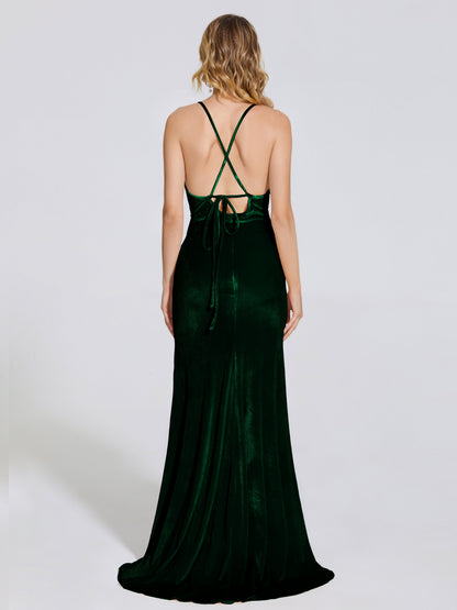 Sloane Spaghetti Straps Velvet Trumpet Bridesmaid Dress