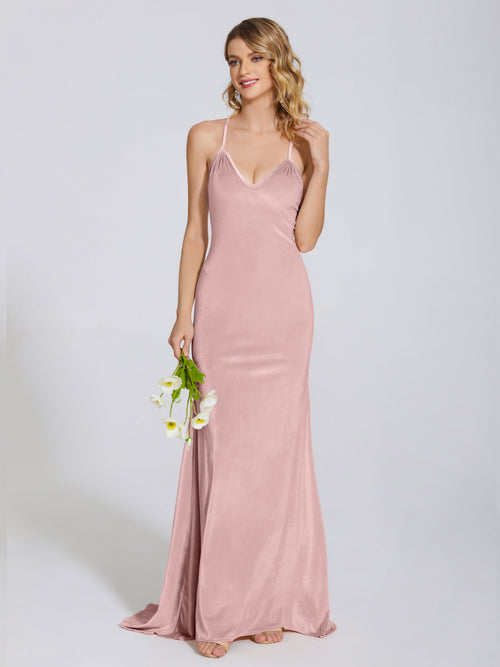 Sloane Spaghetti Straps Velvet Trumpet Bridesmaid Dress