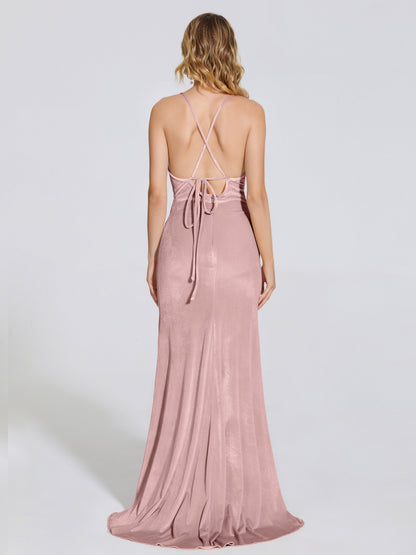 Sloane Spaghetti Straps Velvet Trumpet Bridesmaid Dress