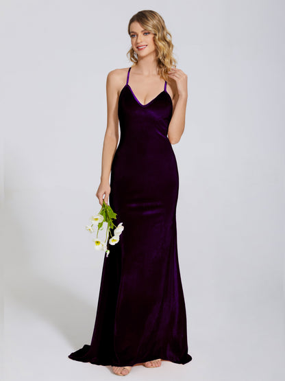 Sloane Spaghetti Straps Velvet Trumpet Bridesmaid Dress