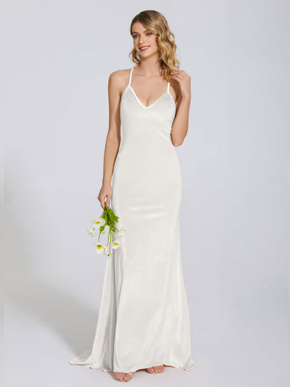Sloane Spaghetti Straps Velvet Trumpet Bridesmaid Dress
