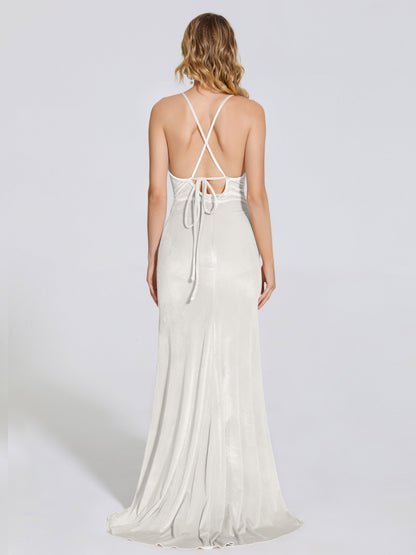 Sloane Spaghetti Straps Velvet Trumpet Bridesmaid Dress
