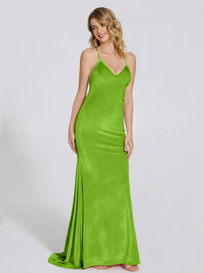 Sloane Spaghetti Straps Velvet Trumpet Bridesmaid Dress