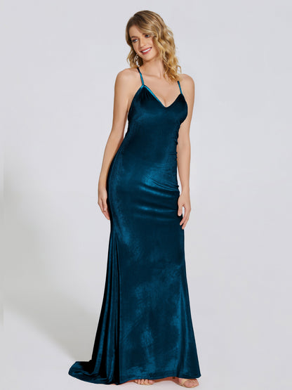 Sloane Spaghetti Straps Velvet Trumpet Bridesmaid Dress