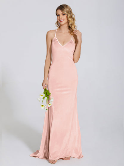 Sloane Spaghetti Straps Velvet Trumpet Bridesmaid Dress