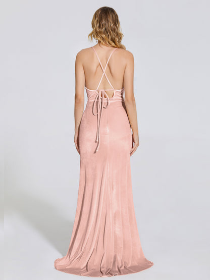 Sloane Spaghetti Straps Velvet Trumpet Bridesmaid Dress