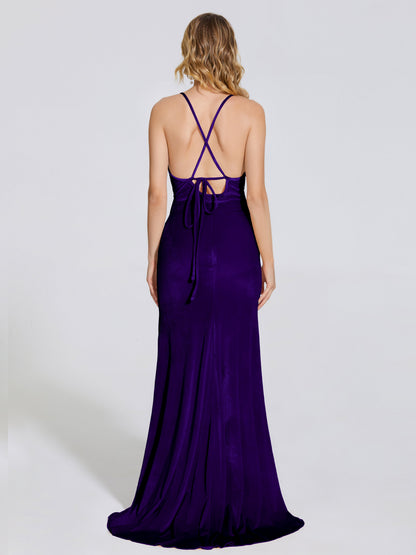 Sloane Spaghetti Straps Velvet Trumpet Bridesmaid Dress