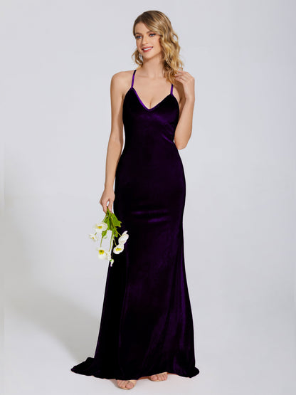 Sloane Spaghetti Straps Velvet Trumpet Bridesmaid Dress