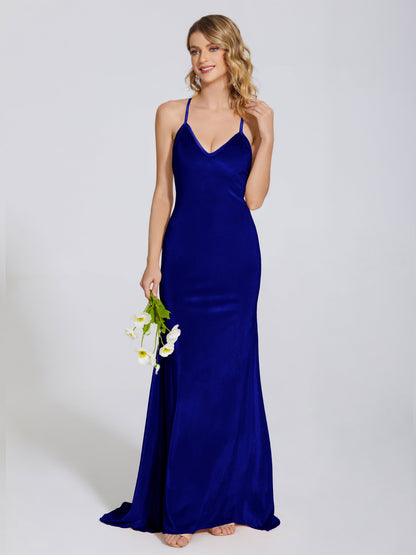Sloane Spaghetti Straps Velvet Trumpet Bridesmaid Dress