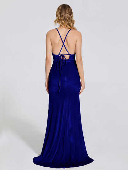 Sloane Spaghetti Straps Velvet Trumpet Bridesmaid Dress