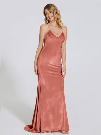 Sloane Spaghetti Straps Velvet Trumpet Bridesmaid Dress