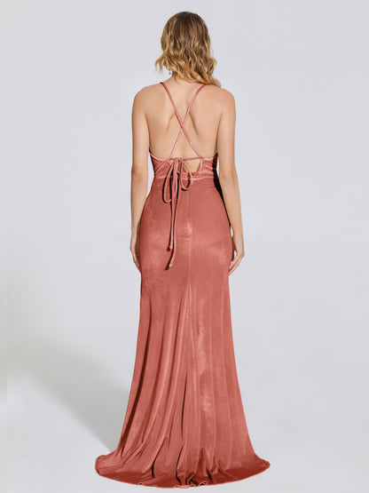 Sloane Spaghetti Straps Velvet Trumpet Bridesmaid Dress