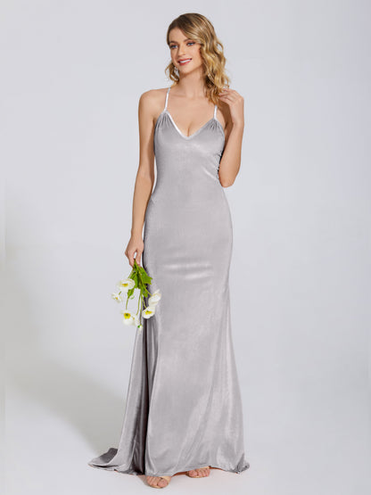 Sloane Spaghetti Straps Velvet Trumpet Bridesmaid Dress