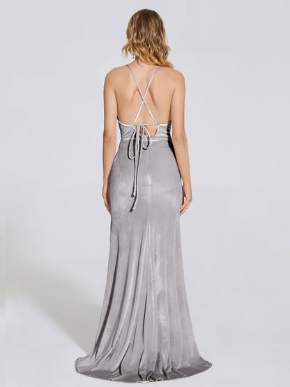 Sloane Spaghetti Straps Velvet Trumpet Bridesmaid Dress