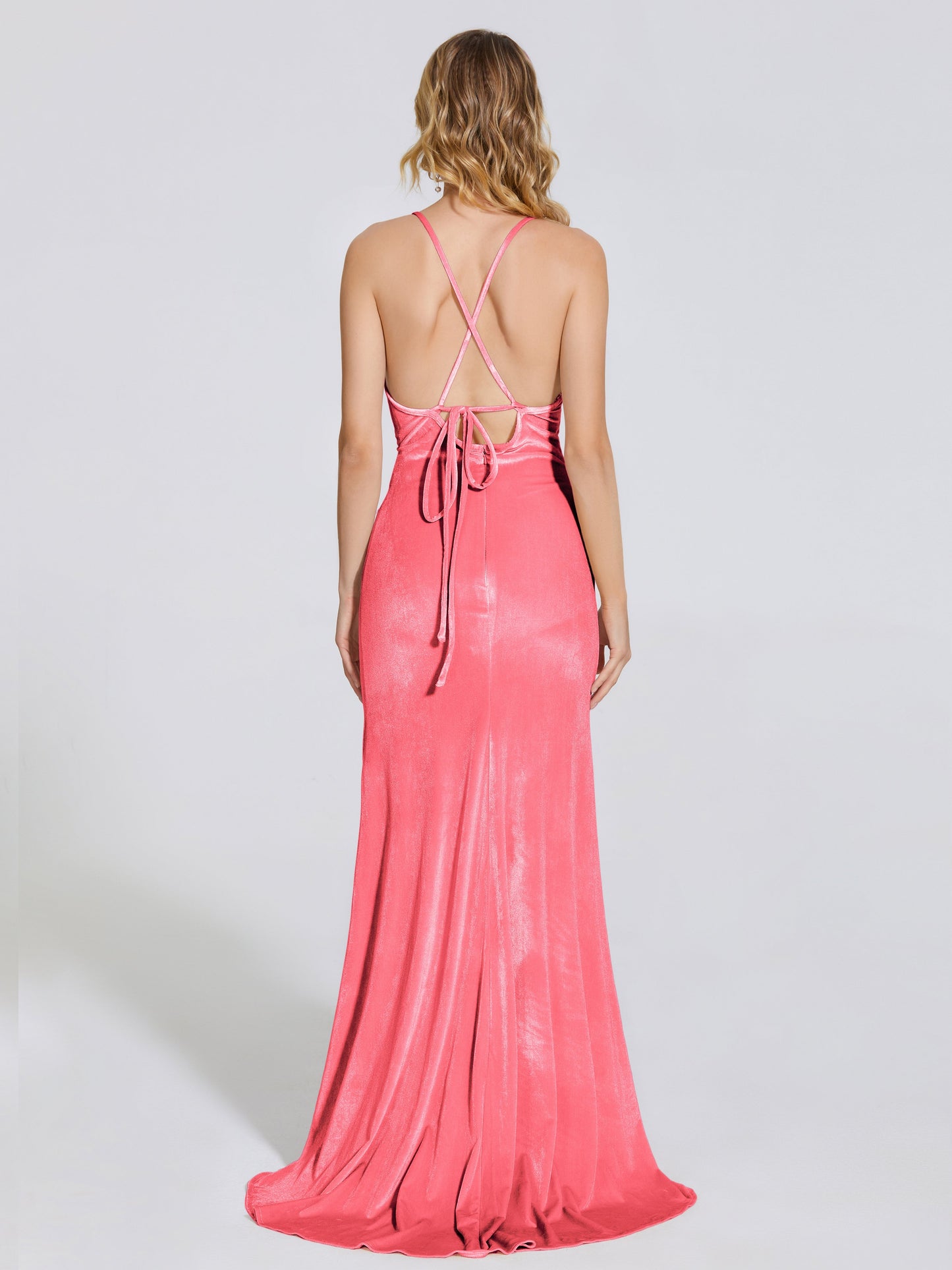 Sloane Spaghetti Straps Velvet Trumpet Bridesmaid Dress
