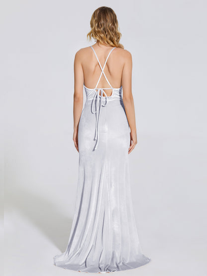Sloane Spaghetti Straps Velvet Trumpet Bridesmaid Dress
