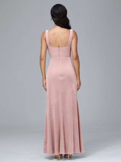 Square Neck Plus Size Velvet Bridesmaid Dress With Slit
