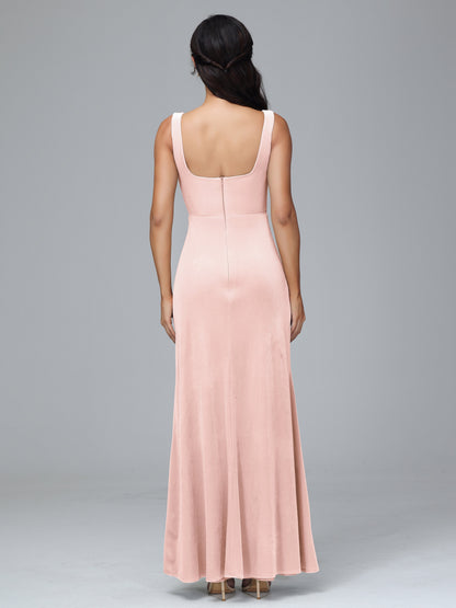 Square Neck Plus Size Velvet Bridesmaid Dress With Slit
