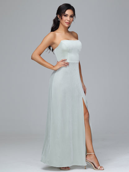 Strapless Plus Size Velvet Bridesmaid Dress With Slit