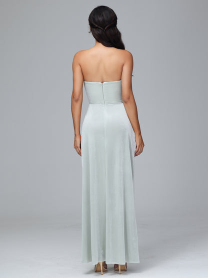 Strapless Plus Size Velvet Bridesmaid Dress With Slit