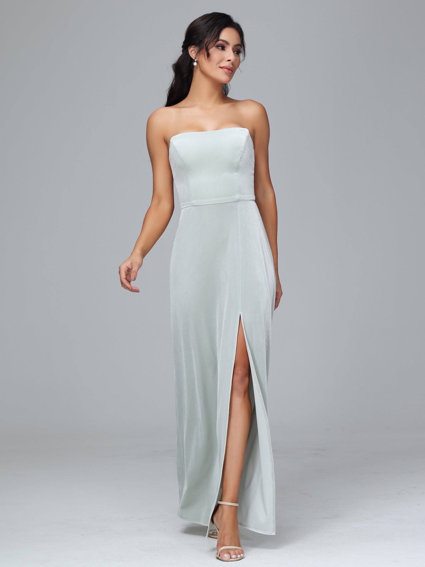 Strapless Plus Size Velvet Bridesmaid Dress With Slit