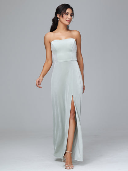 Strapless Plus Size Velvet Bridesmaid Dress With Slit