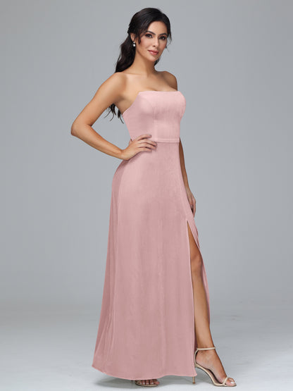 Strapless Plus Size Velvet Bridesmaid Dress With Slit