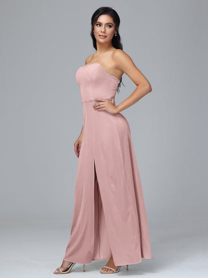 Strapless Plus Size Velvet Bridesmaid Dress With Slit