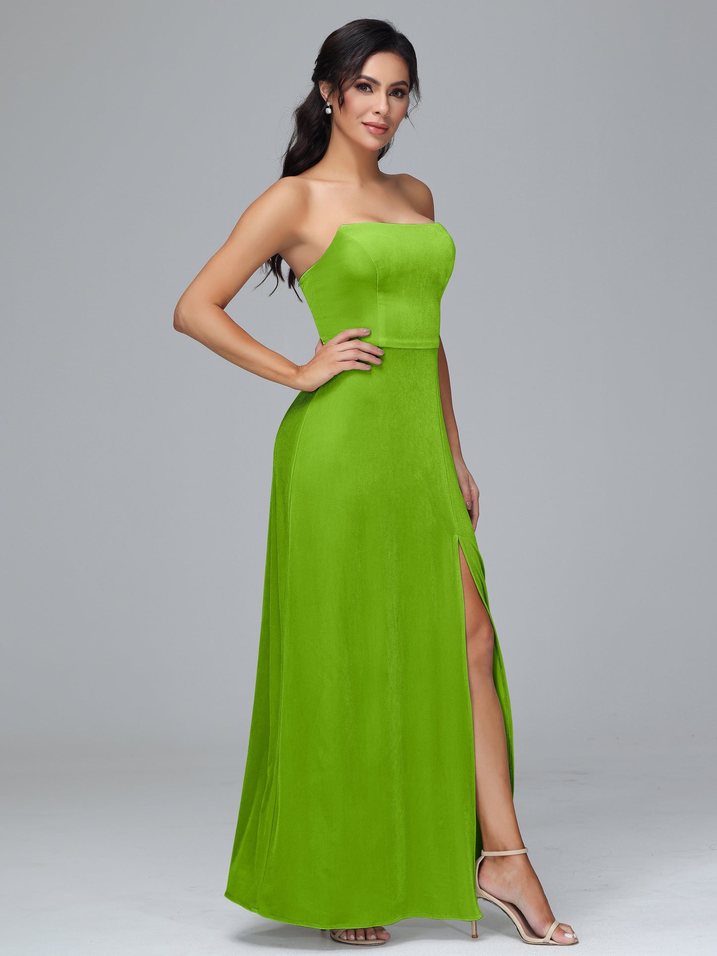 Strapless Plus Size Velvet Bridesmaid Dress With Slit