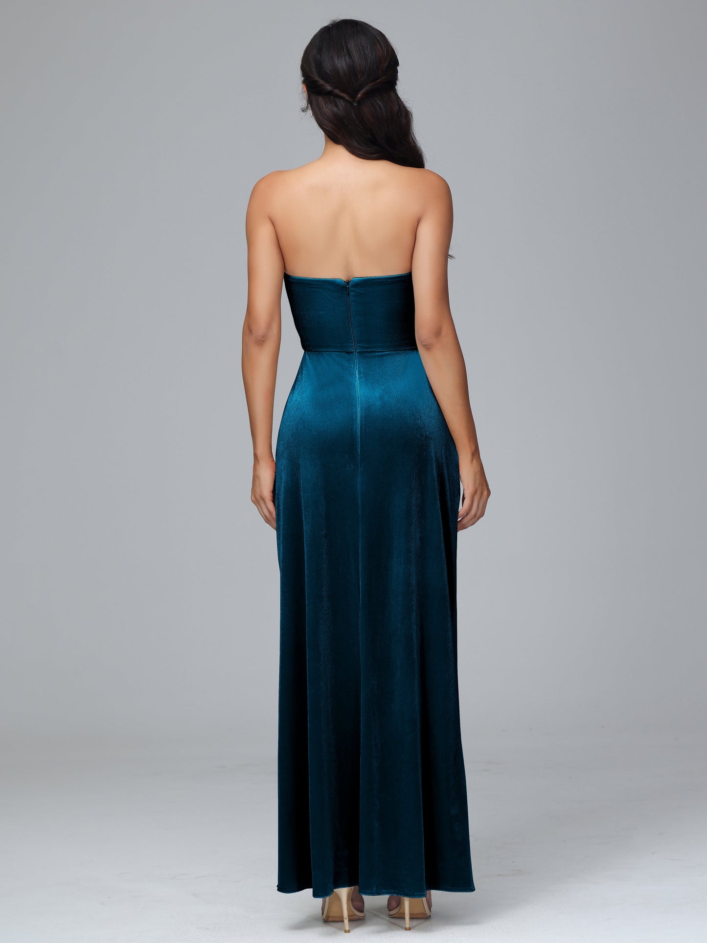Strapless Plus Size Velvet Bridesmaid Dress With Slit