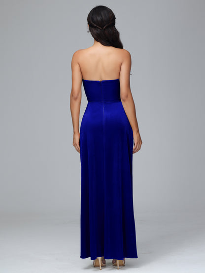 Strapless Plus Size Velvet Bridesmaid Dress With Slit