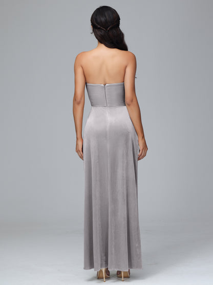 Strapless Plus Size Velvet Bridesmaid Dress With Slit