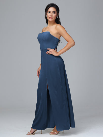 Strapless Plus Size Velvet Bridesmaid Dress With Slit