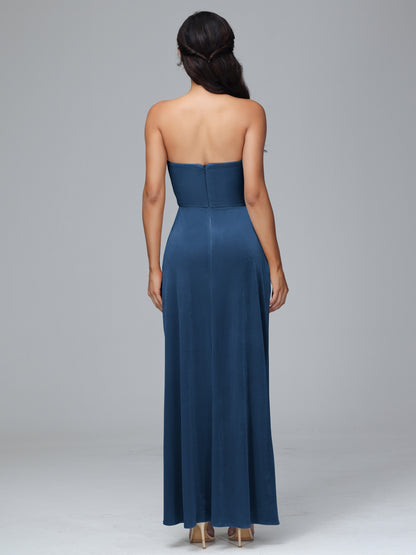 Strapless Plus Size Velvet Bridesmaid Dress With Slit