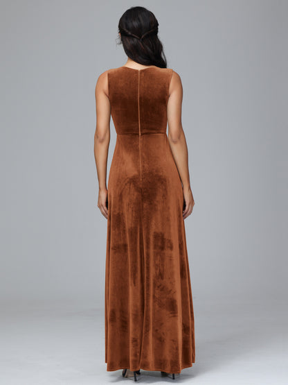 Straps V Neck Bridesmaid Dress With Slit