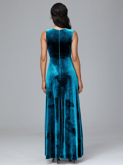 Straps V Neck Bridesmaid Dress With Slit