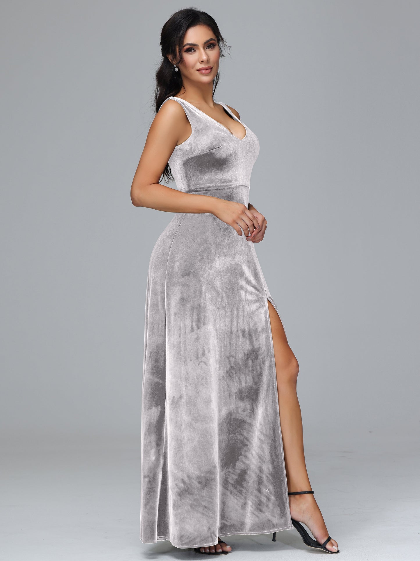 Straps V Neck Bridesmaid Dress With Slit