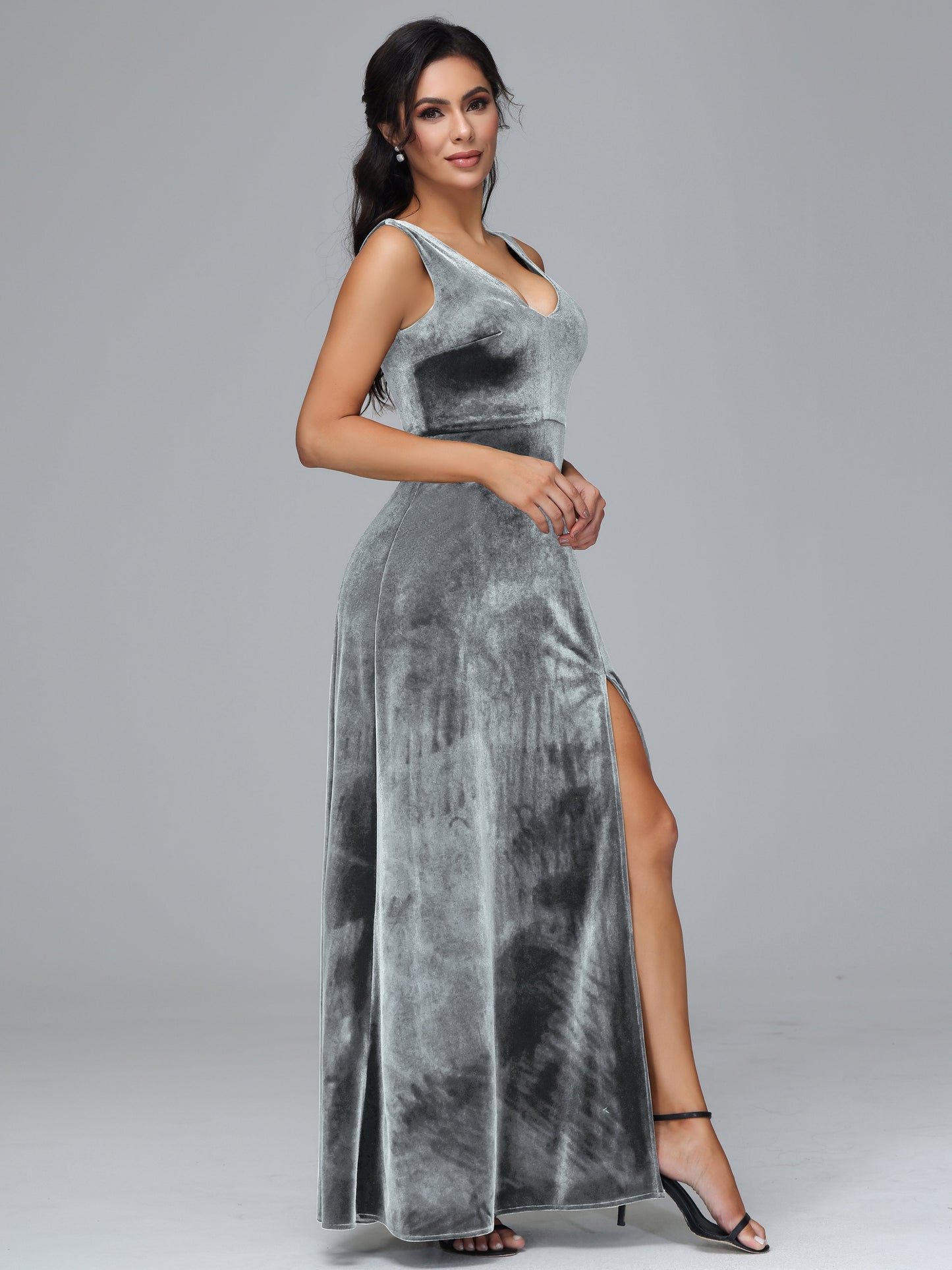Straps V Neck Bridesmaid Dress With Slit