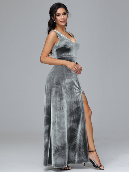 Straps V Neck Bridesmaid Dress With Slit