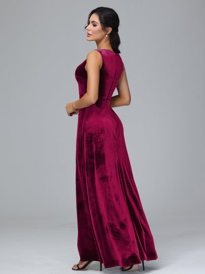 Straps V Neck Bridesmaid Dress With Slit