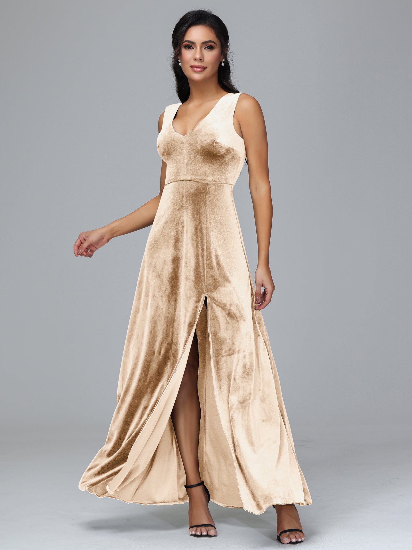 Straps V Neck Bridesmaid Dress With Slit