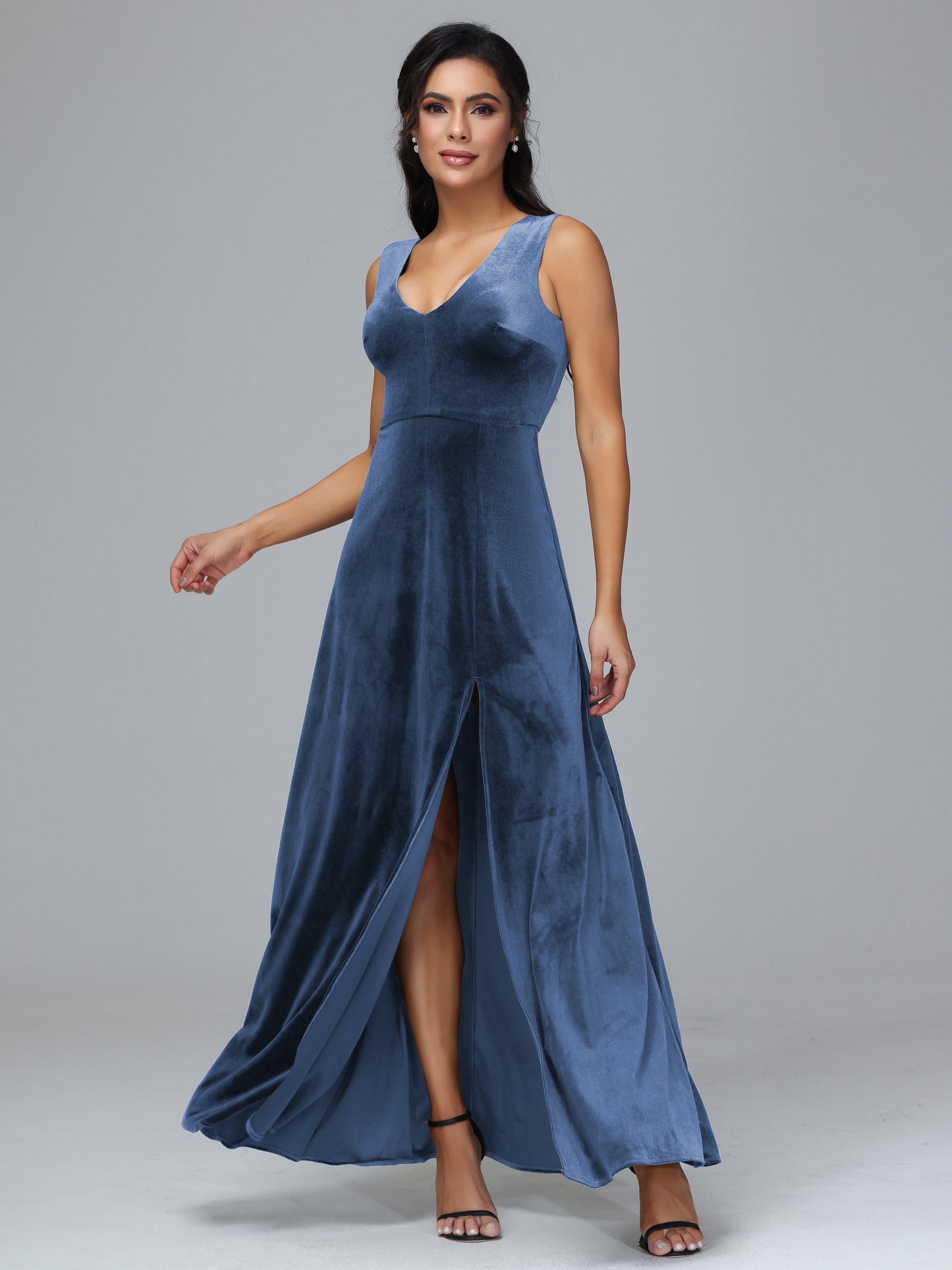 Straps V Neck Bridesmaid Dress With Slit