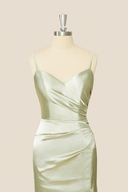Straps Sage Green Satin Long Formal Dress