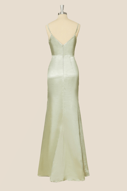 Straps Sage Green Satin Long Formal Dress