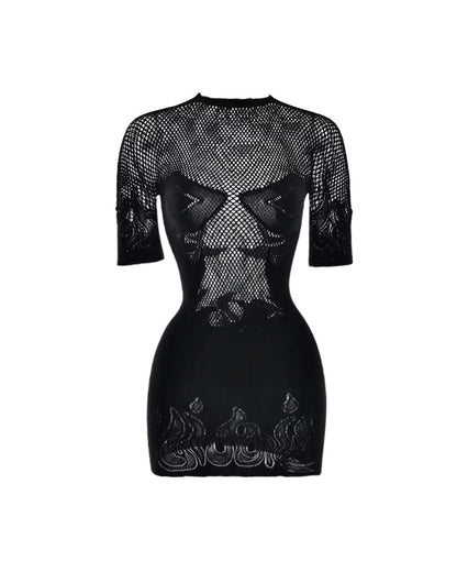 Stretch Bodycon Mini Dress - O Neck Slim Party Dress
