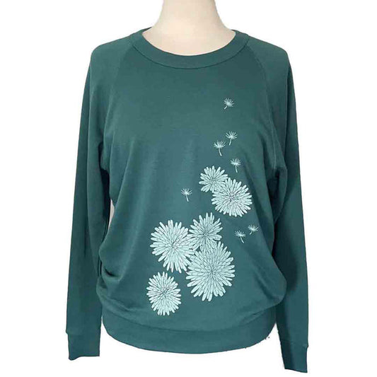 Sweatshirt - Dandelion Soft White on Dark Teal Pullover by Uzura