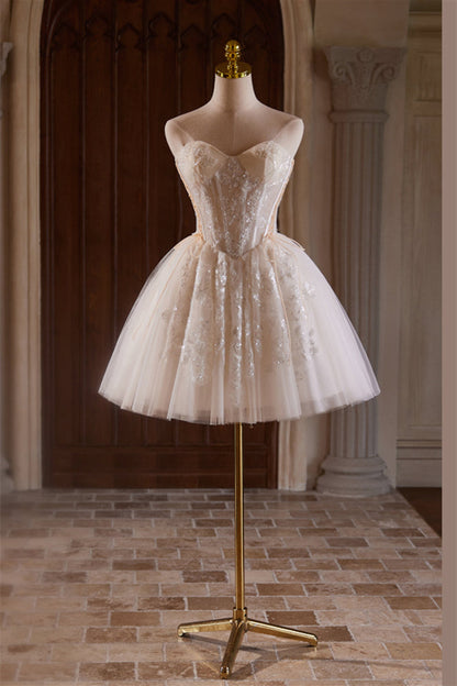 Sweetheart Ivory Sheer Beaded Corset Short Princess Gown