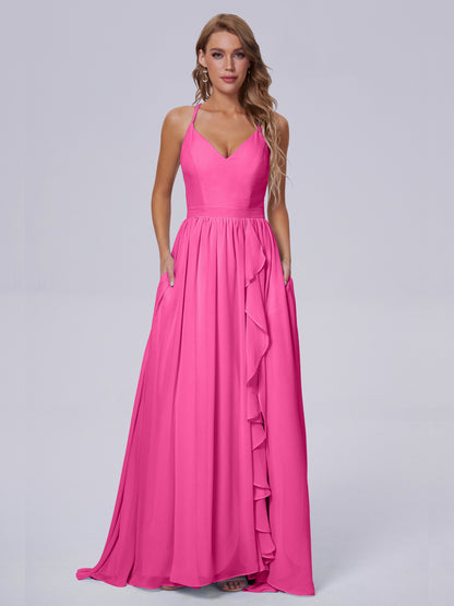 Teagan Elegant Straps Chiffon Long Bridesmaid Dresses